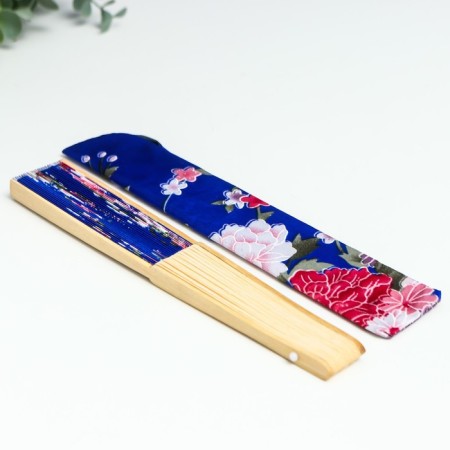 Fan bamboo, textile h = 21 cm "flowers" with a cover, blue-7