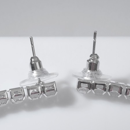 Hanging earrings with the rhinestones “path” minimal, white color in silver, 11 cm-2