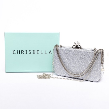 Female clutch, eco -leather, chrisbella silver, 19x5x12 cm