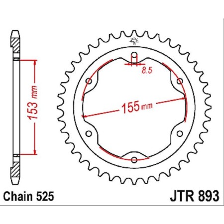 The star driven steel star JTR893, chain 525, 38 teeth