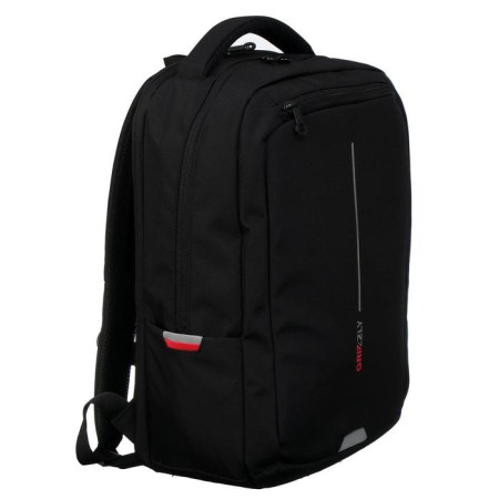 Youth backpack, 41.5 x 29 x 18 cm, Grizzly 134, ergonomic back, laptop compartment, black/red RU-134-1-1