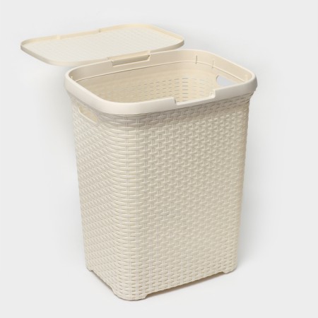 Babel basket with a lid, 60 l, 34 × 44 × 56 cm, ivory color-3