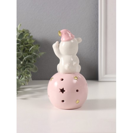 Souvenir Ceramics Light "Bear in a pink cap on a ball with stars" 8x8x15 cm-3