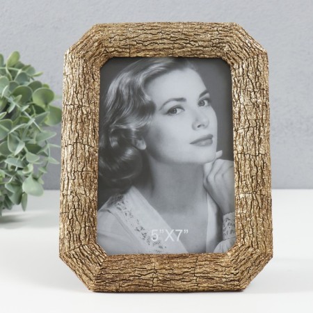 Photo frame Polystone 13x18 cm "wood bark" beveled angles gold 16x22 cm