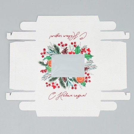 Gift box "Happy New Year", wreath, 16.5 x 12.5 x 5 cm, New Year-6
