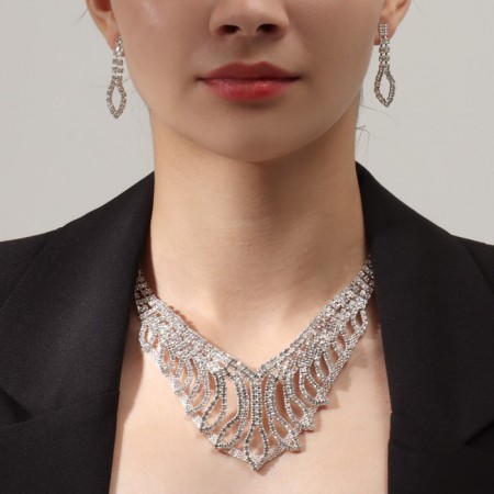 Set 2 objects: earrings, necklace "elegy" leaves, white color in silver, 40 cm-2