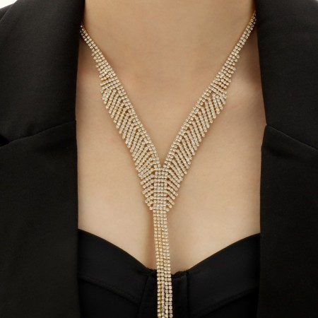 Set 2 objects: earrings, necklace "ice" path with a ladder, white color in gold, 39 cm-3