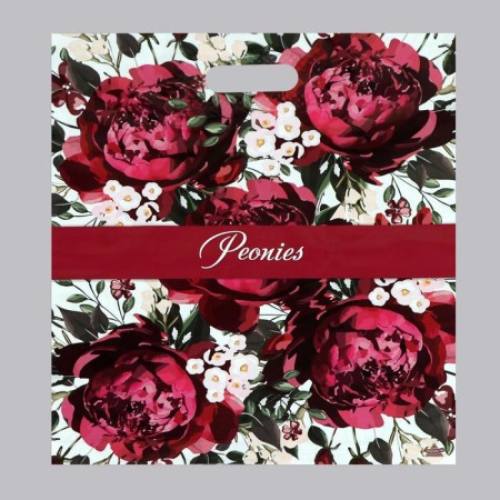 Burgundy peonies package, polyethylene with a cut pen, 60 μm, 38 x 45 cm
