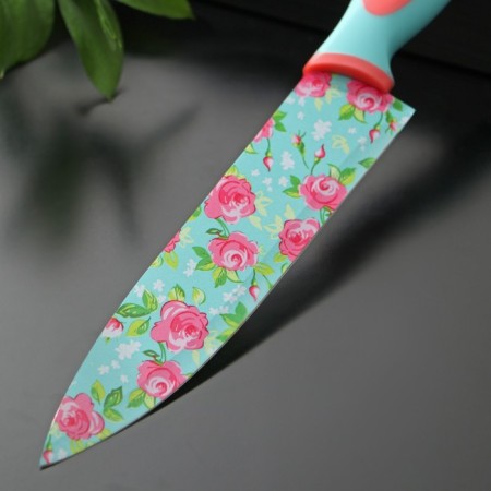 Kitchen knife with an anti -wagoning coating of the “flowers” ​​shares, blade 20 cm-1