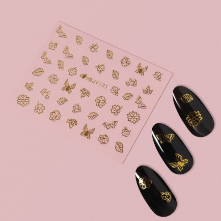 Nail stickers "Provence", voluminous, metallized, golden color