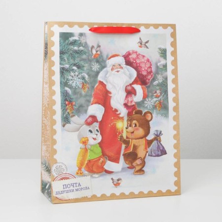 Craft vertical package “Grandfather Frost and animals”, l 31 x 40 x 11.5 cm, new year-1
