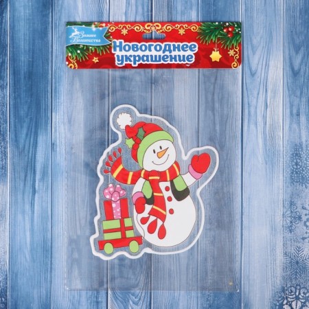 Stick on glass "Snowman with a machine" 10x13 cm-1
