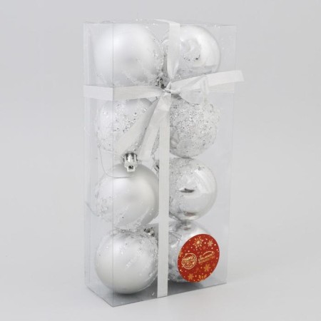 Set of balls plastic D-6 cm, 8 pcs "Adelia" silver-1
