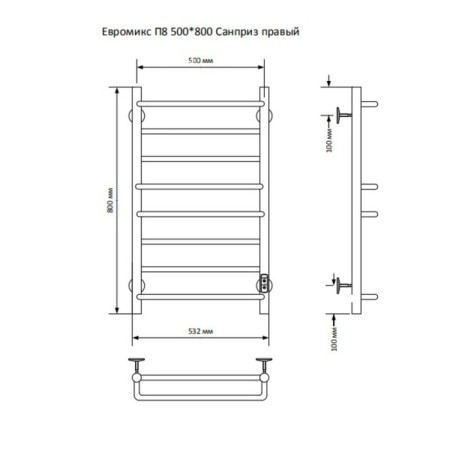 Electric towel "Sanprise" Euromix P8, 500x800 mm, right, chrome-2