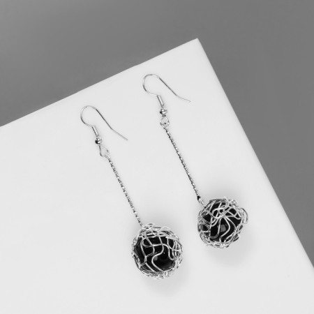 Hanging earrings “wandered car”, black color in silver, 6.5 cm-6