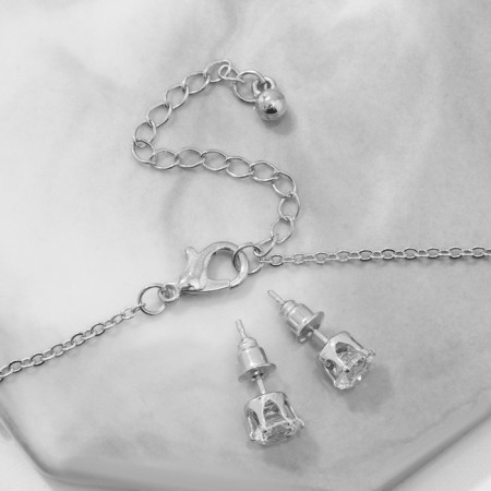 Set 2 objects: earrings, pendant "tooth", white-pink color in silver, 40 cm-1