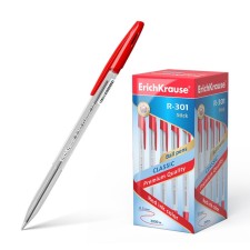 Ballic handle Erich Krause R-301 Classic Stick, Node 1.0 mm, ink red, letter line 2000 meters, barcode on the handle