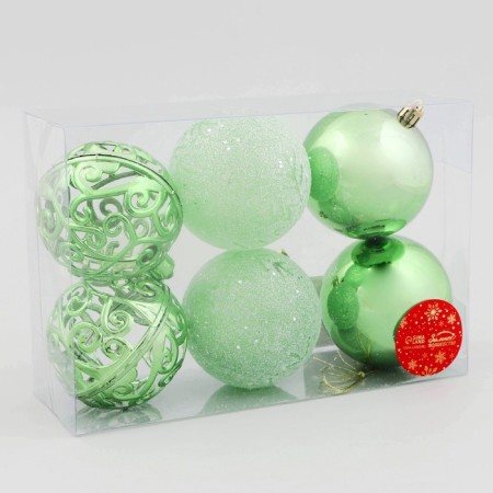 Set of balls plastic D-8 cm, 6 pcs "Esther" snowflakes, green-1