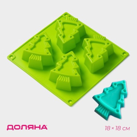 The form for baking the deed "New Year. Christmas trees ”, silicone, 18 × 18 cm, 4 cells, green color