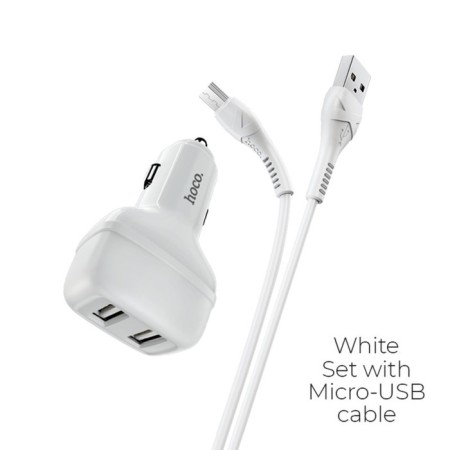 Hoco Z36, 2 USB, 2.4 A, Micro USB cable - USB, 1 m, white