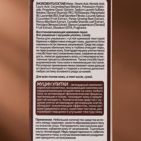 Restoring creamy foam for washing Consly with a snail mucin, 100 ml-1