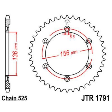 The rear star, driven JTR1791, chain 525, 42 teeth