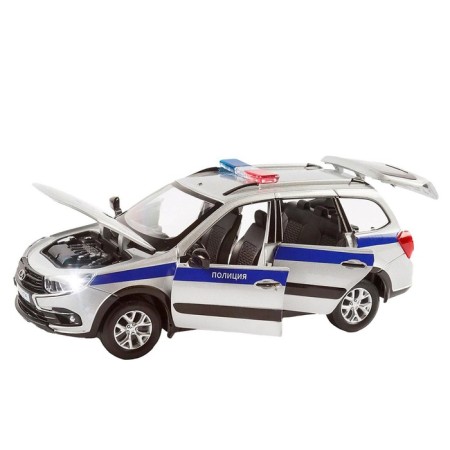 Metal machine “Lada Police” 1:24, silver color, doors, hood and trunk, light and sound effects open-2
