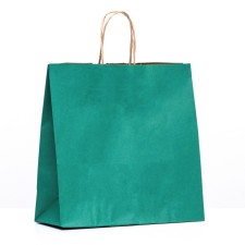 Craft package, green velvet, with twisted handles, 32 x 12 x 32 cm