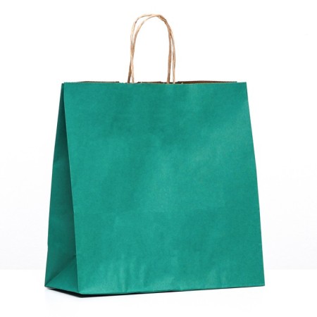Craft package, green velvet, with twisted handles, 32 x 12 x 32 cm