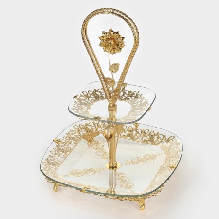 2-tier stand for desserts and fruits, d = 29/20 cm, h = 40 cm, golden color of gold-1