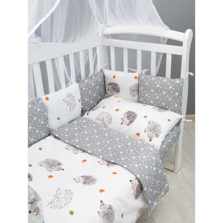A set in a crib 15 objects 3+12 pillows-bortions, print Print Ezhik, white-gray color 710932-3