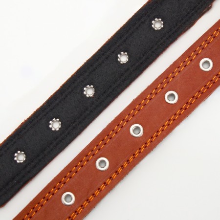 Leather collar on felt decorated, 65 x 3.5 cm, Osh 50-60 cm, brown-15
