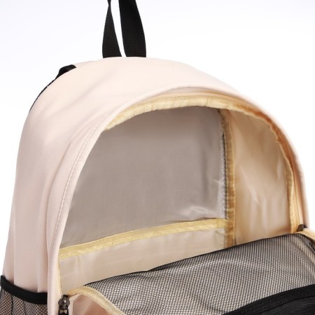Young backpack from textiles on lightning, 3 pockets, beige color-5