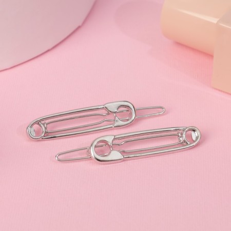 Hair clip "Pins" (set 2 pcs) 5 cm, silver