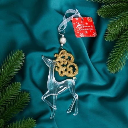 Christmas tree decoration "Deer with patterned horns shine" 9x16 cm, mix, transparent gold-5