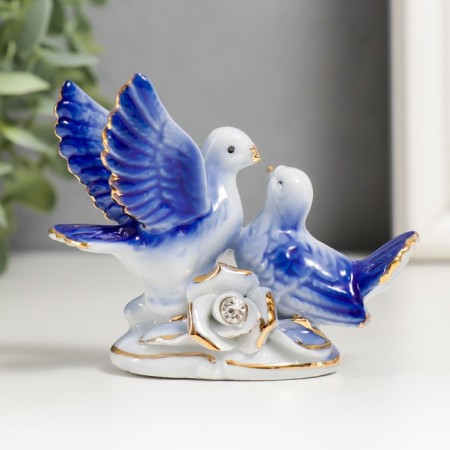 Souvenir Ceramics "2 Doves with a rose, blue" with rhinestones 6.7x9.2x3 cm