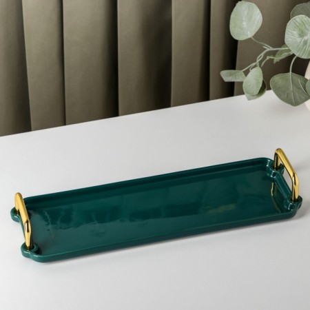 Ceramic dish for serving with handles "Emerald", 33 × 11 cm