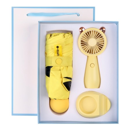 Gift set fan and umbrella, yellow