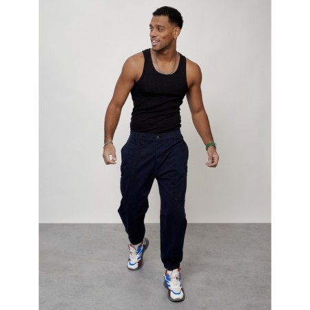 Cargo jeans men, size 52, dark blue color-6