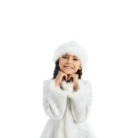 Carnival costume "Snow Maiden", white brocade, fur coat, hat, p. 28, height 110 cm-3