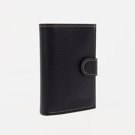 Male purse on a button, document for documents, black color