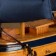 The ship "Sea Orchestra" is three -masted with blue sails, 40*8*35cm