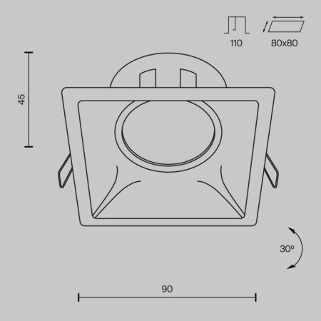 The built-in lamp Technical DL029-2-01B, 1x50W, 9x9x4.5 cm, GU10, black color-8