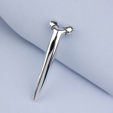 Massage for the face and neckline, 2 balls, 14.3 × 4.5 cm, silver color-1