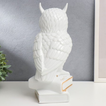 Souvenir ceramics "White Eagle owl on books" with gold 29x14.5x14 cm-2
