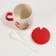 Ceramic mug with a lid and a spoon “Listen to Heart”, 450 ml, beige color