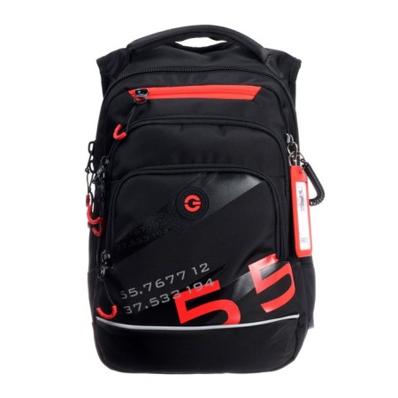 School backpack, 40 x 25 x 22 cm, Grizzly, ergonomic back, laptop department, black/red-2
