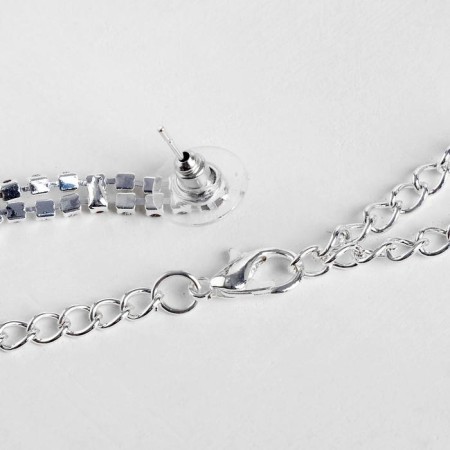 Set 2 objects: earrings, necklace necklace rhombus, black and white color in silver, 45cm-1