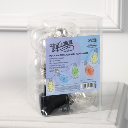 Garland “thread” 3 m with nozzles “light bulbs”, IP20, silver thread, 100 LED, glow of multi, 3.5 V-3