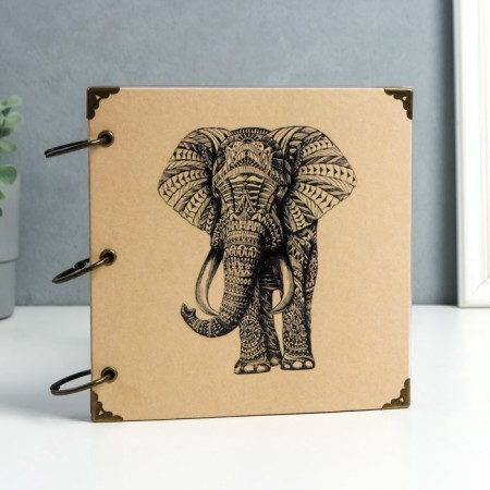 Photo album on rings 30 sheets "Graphic elephant" Black sheets 18.5x18.5 cm-2